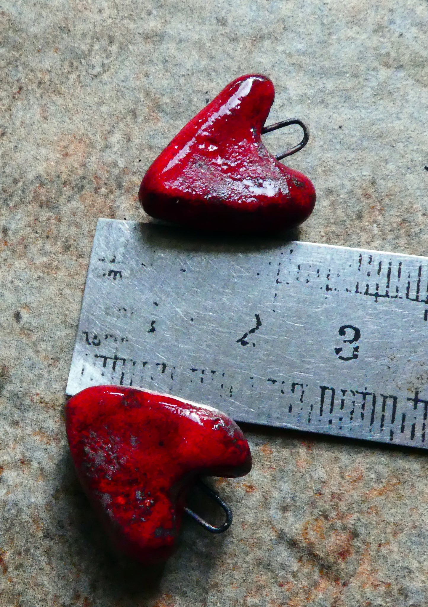 Ceramic Stapled Red Hearts Earring Charms