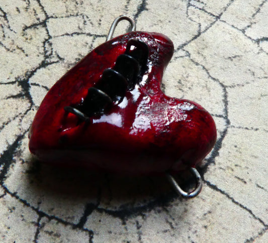 Ceramic Stapled Red Heart Mini Pendant