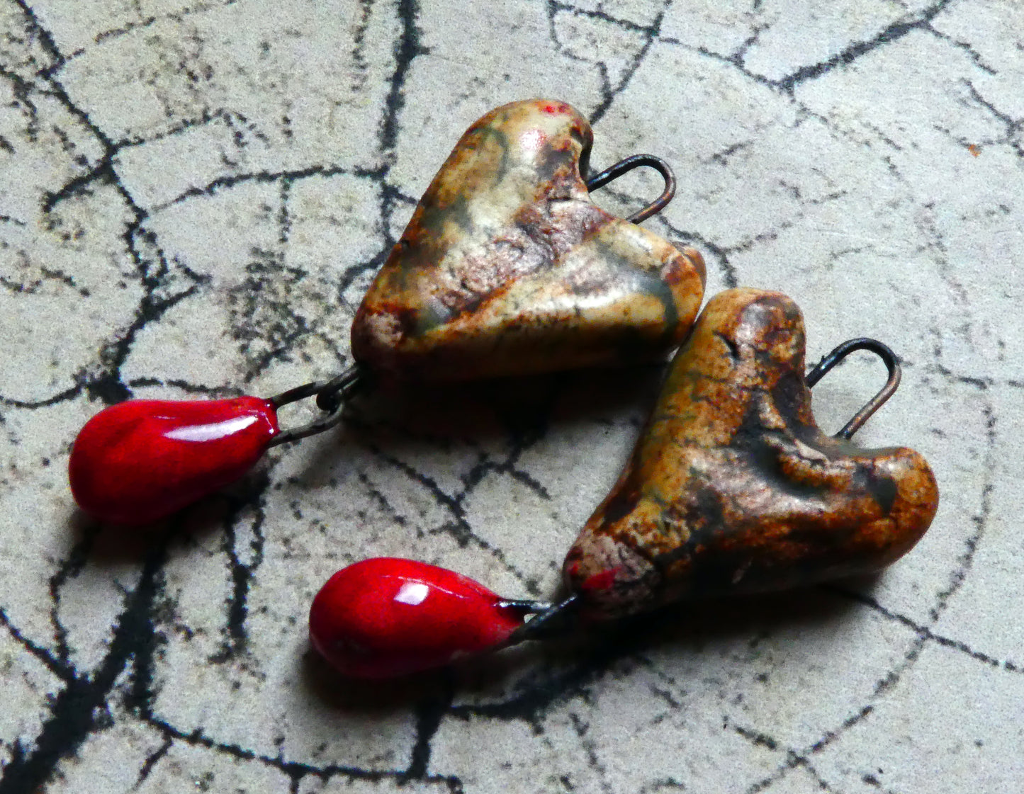 Ceramic Bleeding Bone Heart Earring Charms