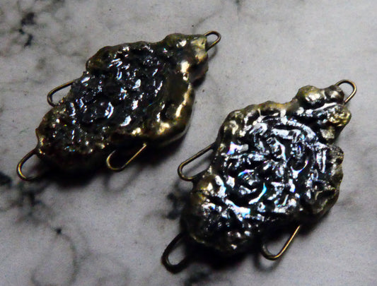 Black Filligree Earring Connectors -Mother of Pearl Lustre