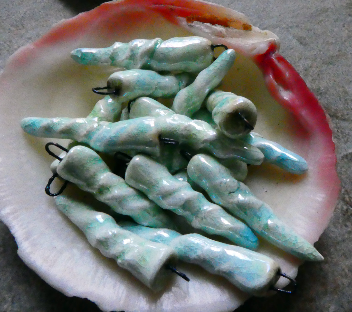 Porcelain Unicorn Horn Charms - Mother of Pearl Lustre