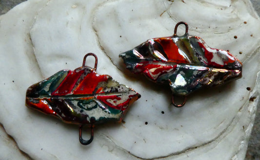 Ceramic Mixed Lustre Leaf Earring Connectors #2