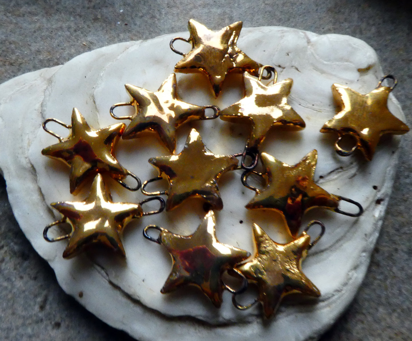 Ceramic Stars Earring Connectors -Gold Lustre