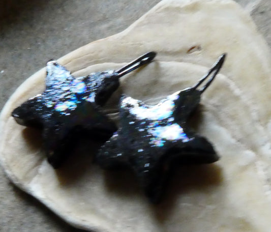 Black Stars Earring Charms -Mother of Pearl Lustre