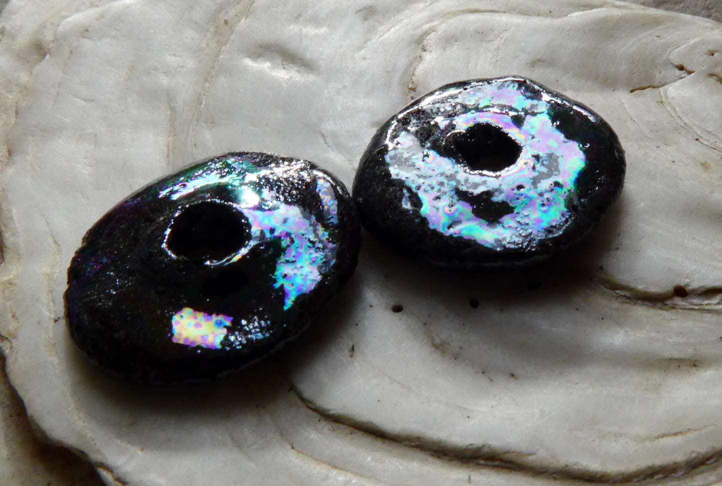 Ceramic Discs Earring Charms - Dark Mother of Pearl Lustre