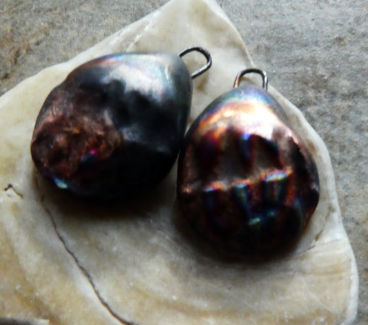 Ceramic Textured Scorched Earring Charms - Pewter