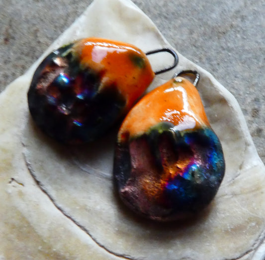 Ceramic Textured Scorched Earring Charms - Wildfire