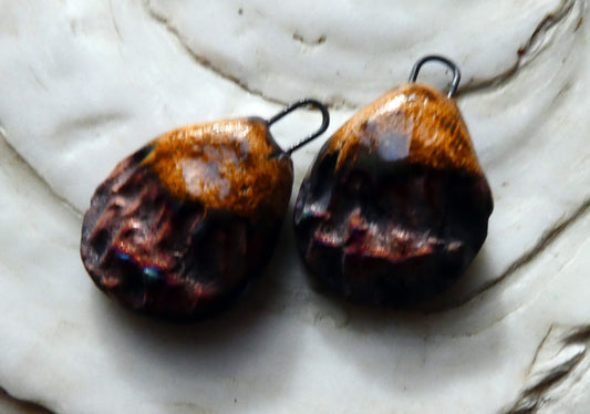 Ceramic Textured Scorched Earring Charms - Bark