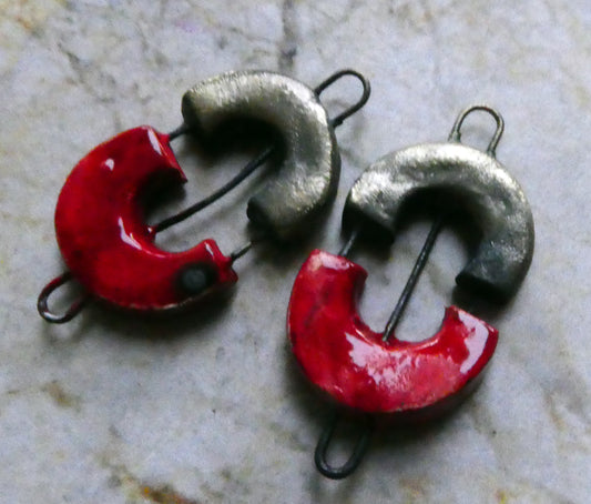 Ceramic Split Semi Circle Earring Connectors - Red