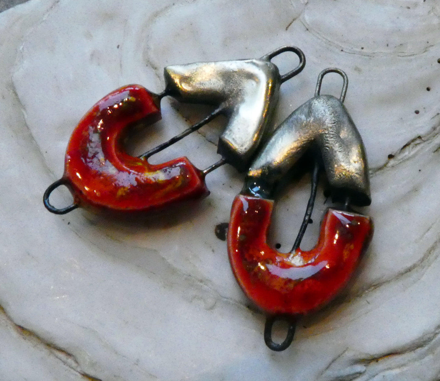 Ceramic Semi Circle and V Shaped Earring Connectors -Firecracker