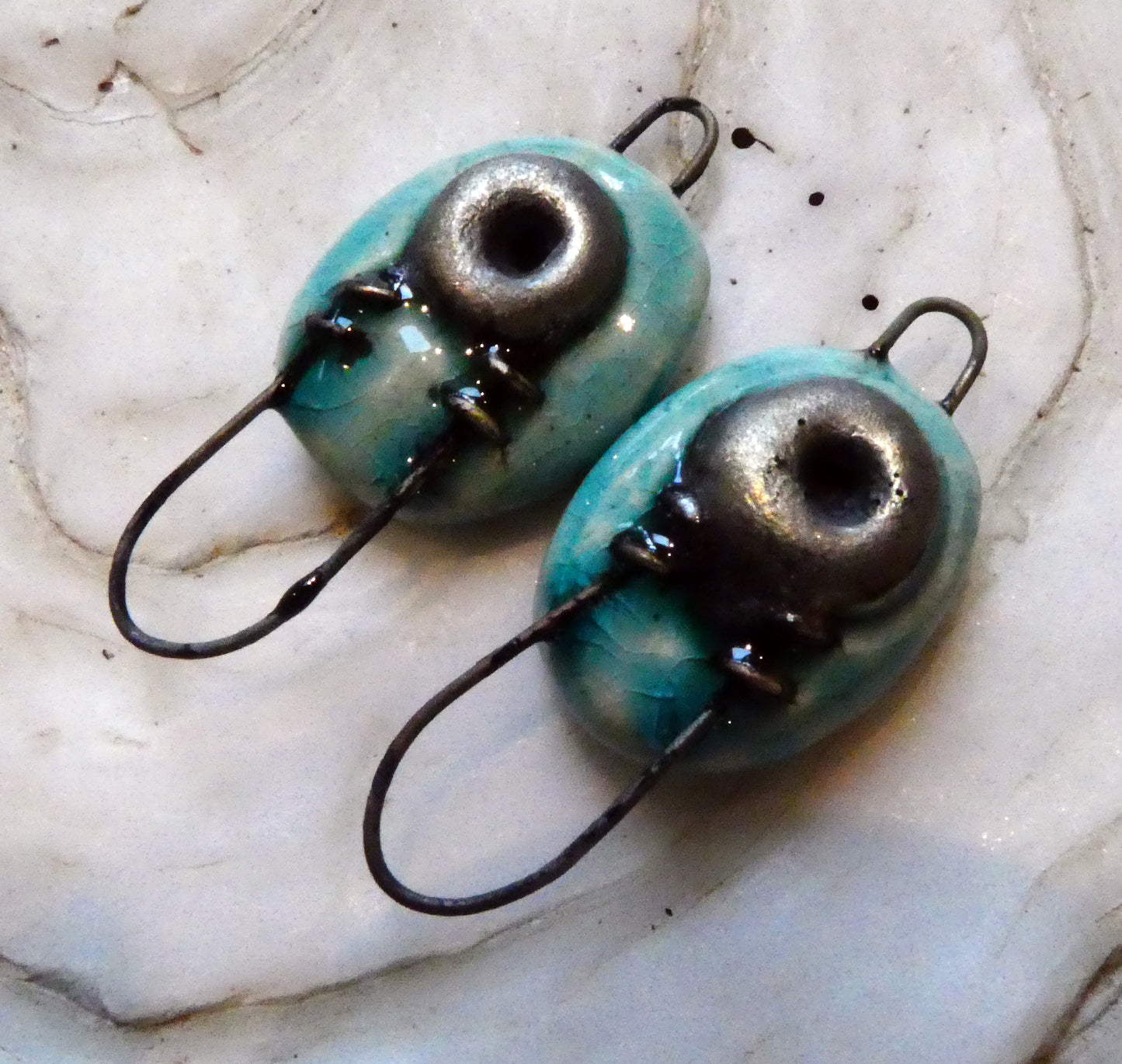 Ceramic Hoopy Rivet Earring Connectors - Topaz