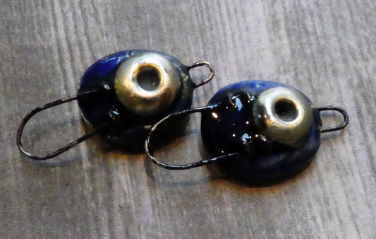 Ceramic Hoopy Rivet Earring Connectors - Mirror Blue