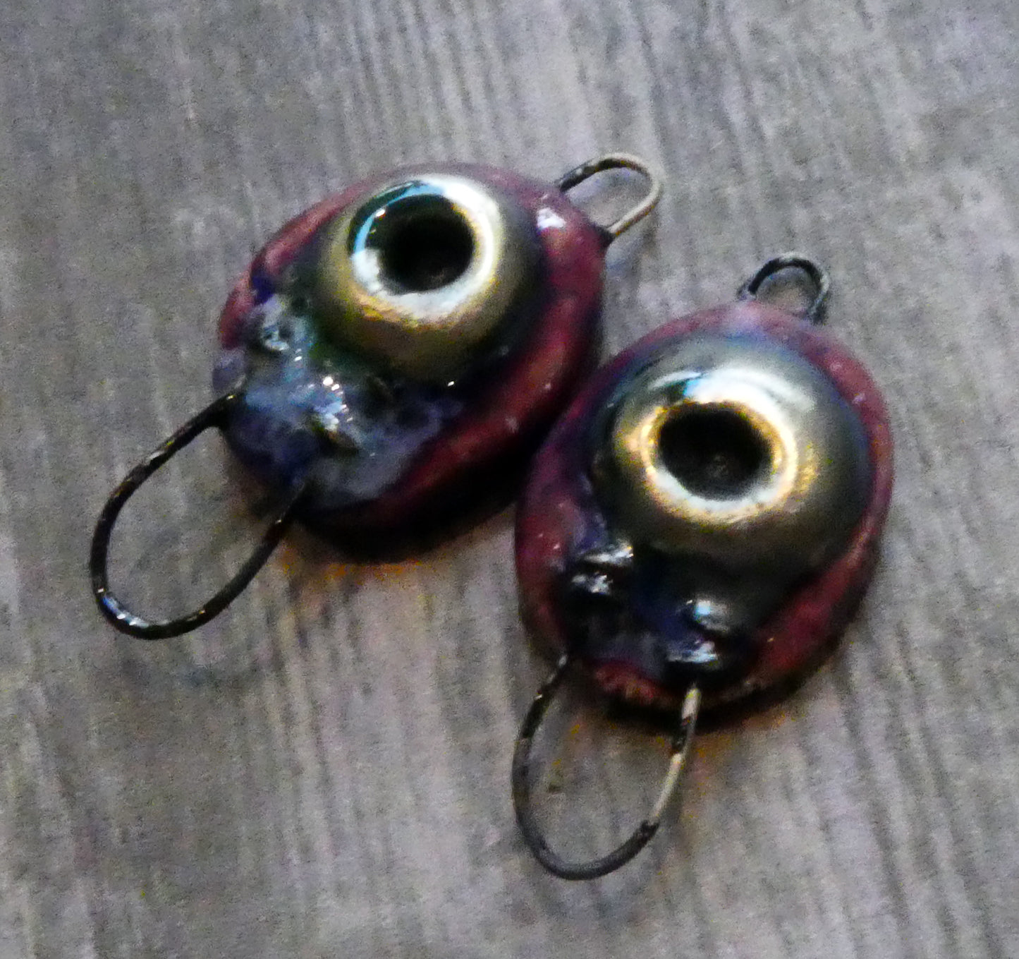 Ceramic Hoopy Rivet Earring Connectors -Plum Jelly