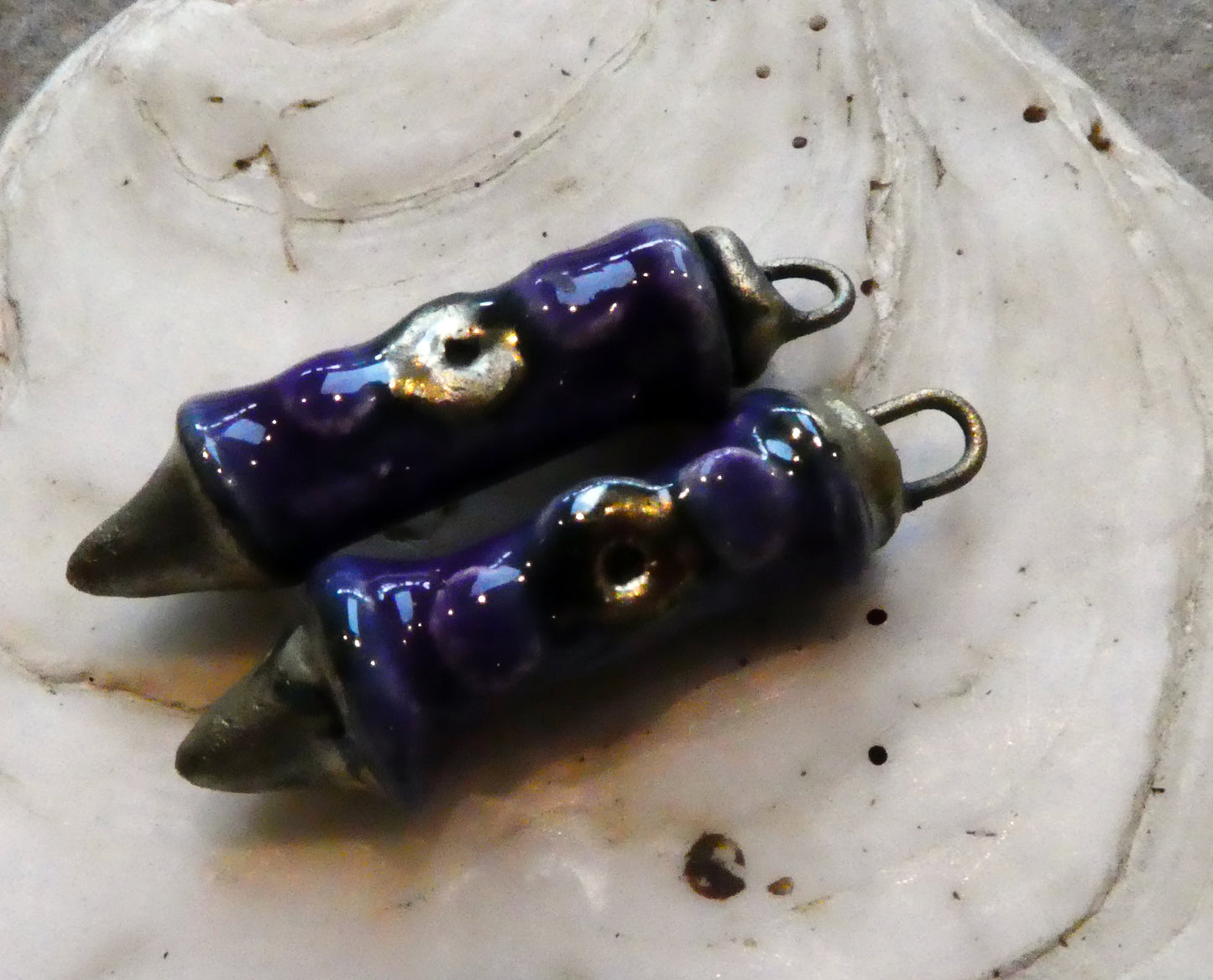 Ceramic Pointy Barrel Earring Charms -Dark Purple