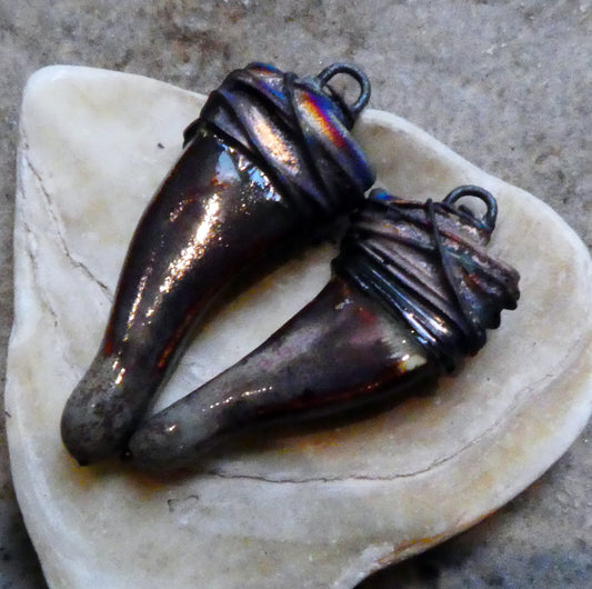 Ceramic Wire Wrapped Curved Dagger Earring Charms - Volcanic Glow