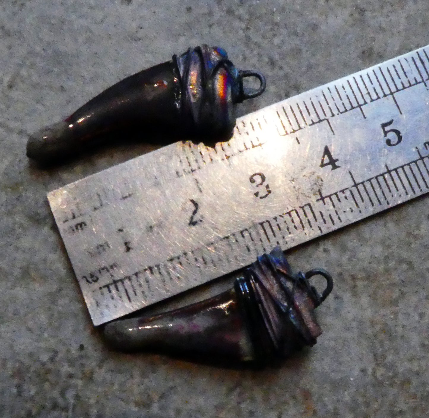 Ceramic Wire Wrapped Curved Dagger Earring Charms - Volcanic Glow