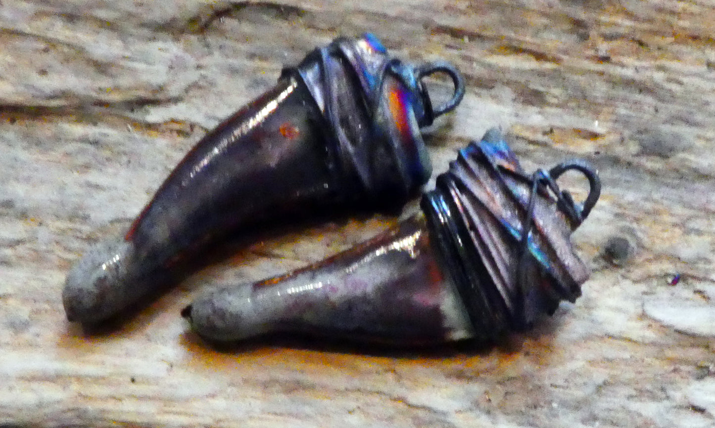 Ceramic Wire Wrapped Curved Dagger Earring Charms - Volcanic Glow