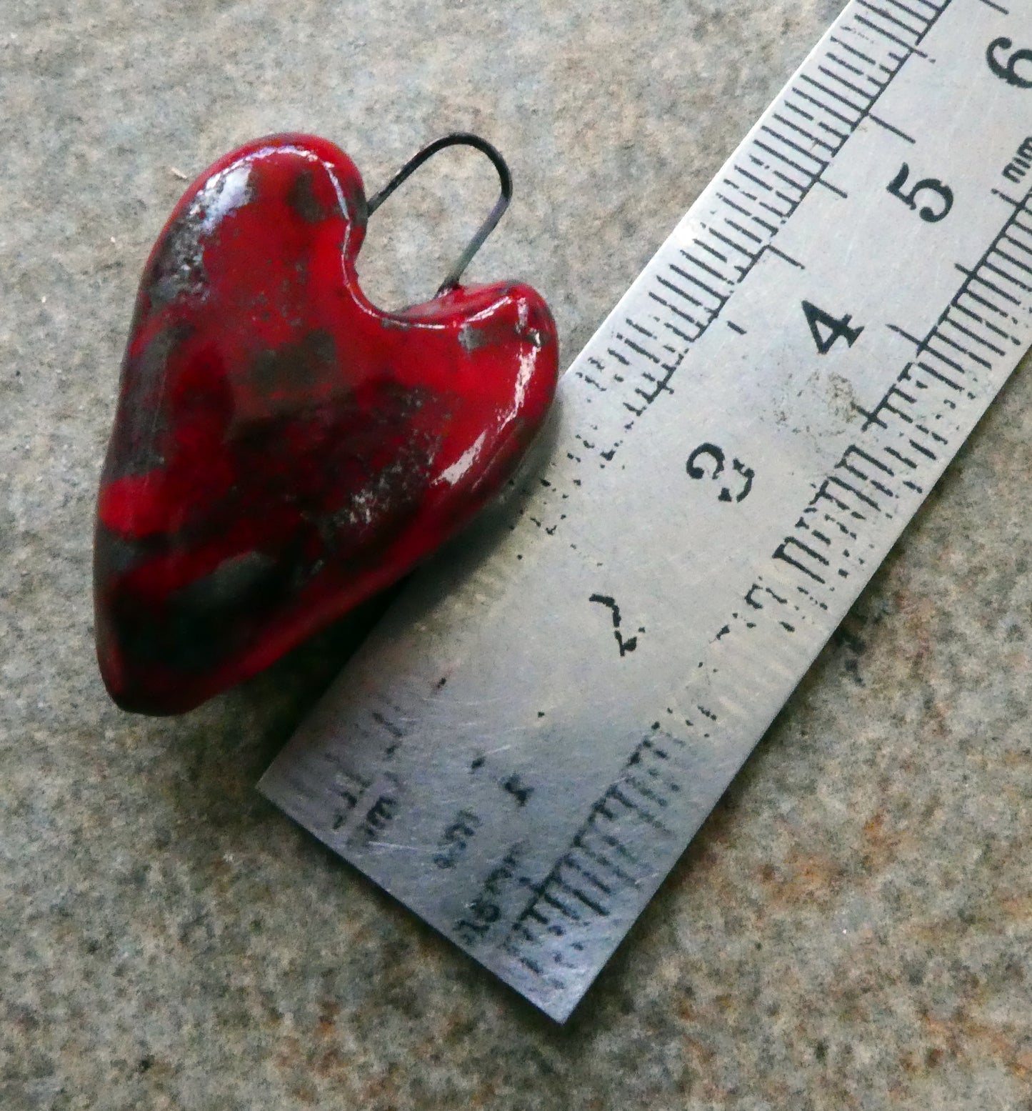 Ceramic Stapled Red Heart Mini Pendant #2