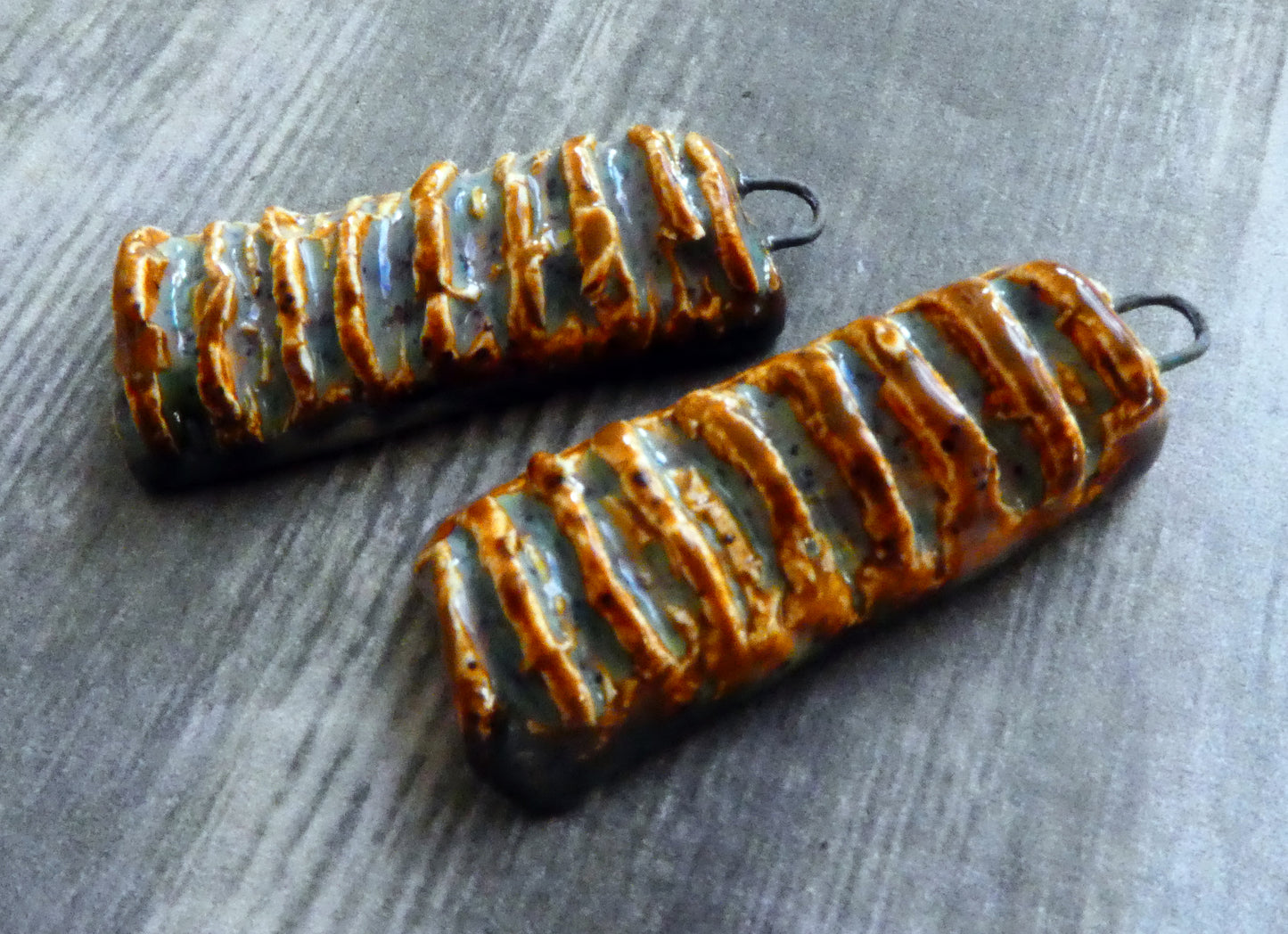 Ceramic Textured Tablet Earring Charms -Amber Ash