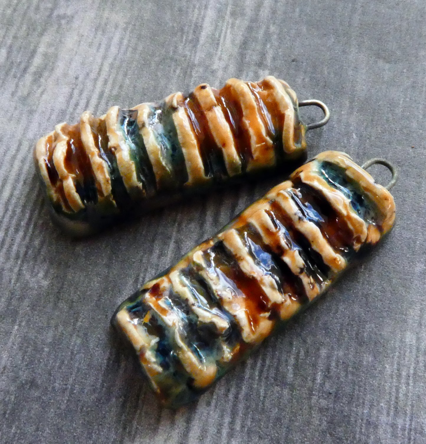 Ceramic Textured Tablet Earring Charms -Oriental Caramel