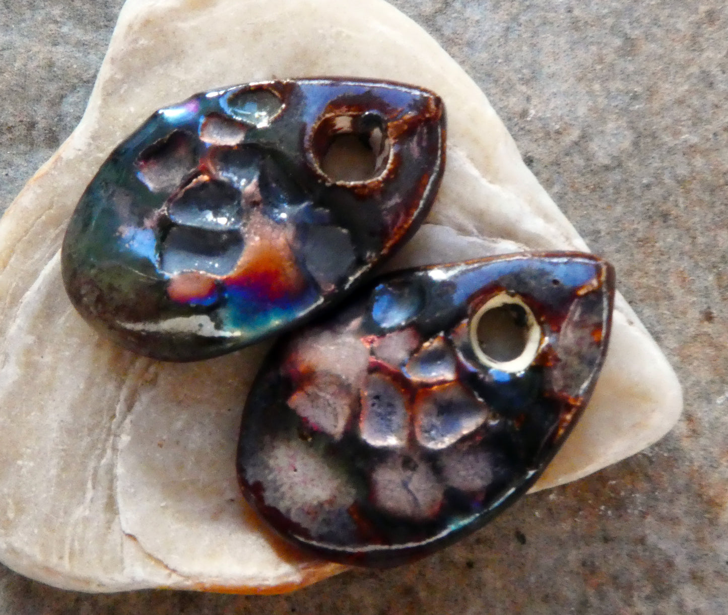 Ceramic Textured Scorched Slice Earring Charms - Volcanic Glow