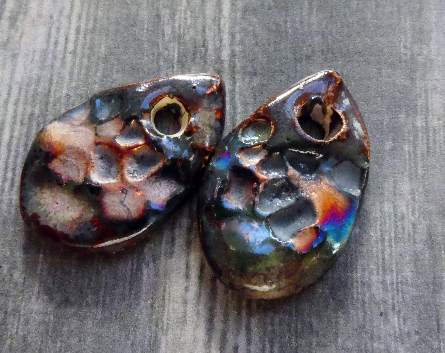 Ceramic Textured Scorched Slice Earring Charms - Volcanic Glow