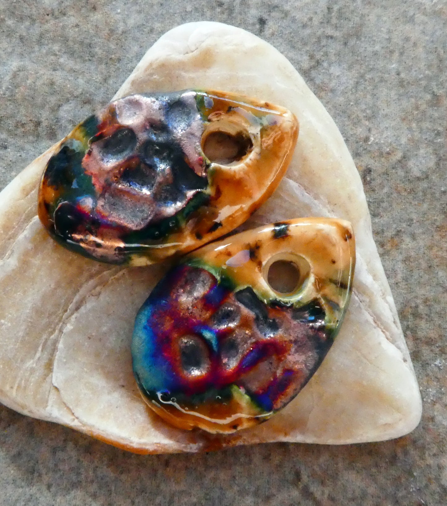 Ceramic Textured Scorched Slice Earring Charms - Oriental Caramel