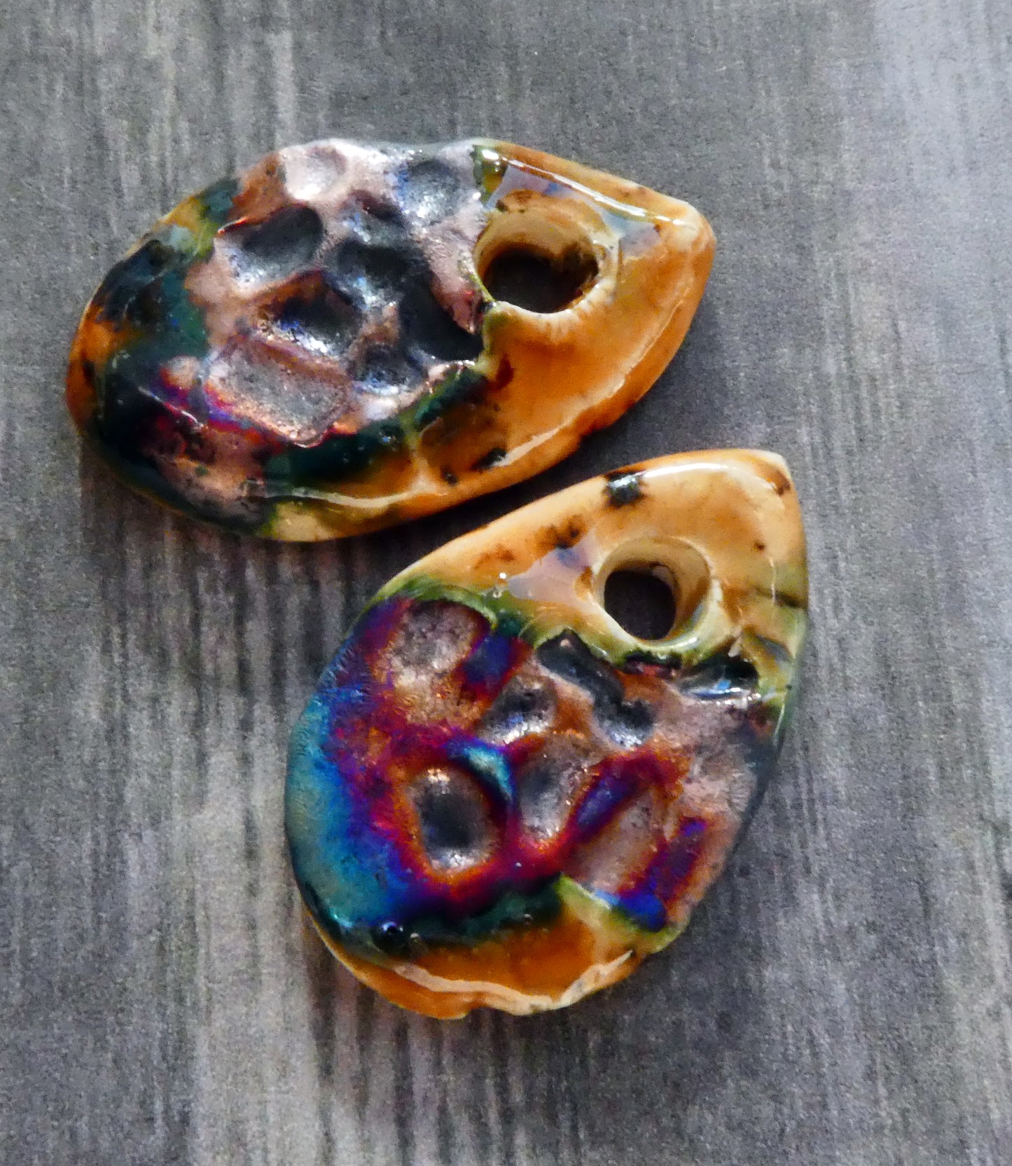 Ceramic Textured Scorched Slice Earring Charms - Oriental Caramel
