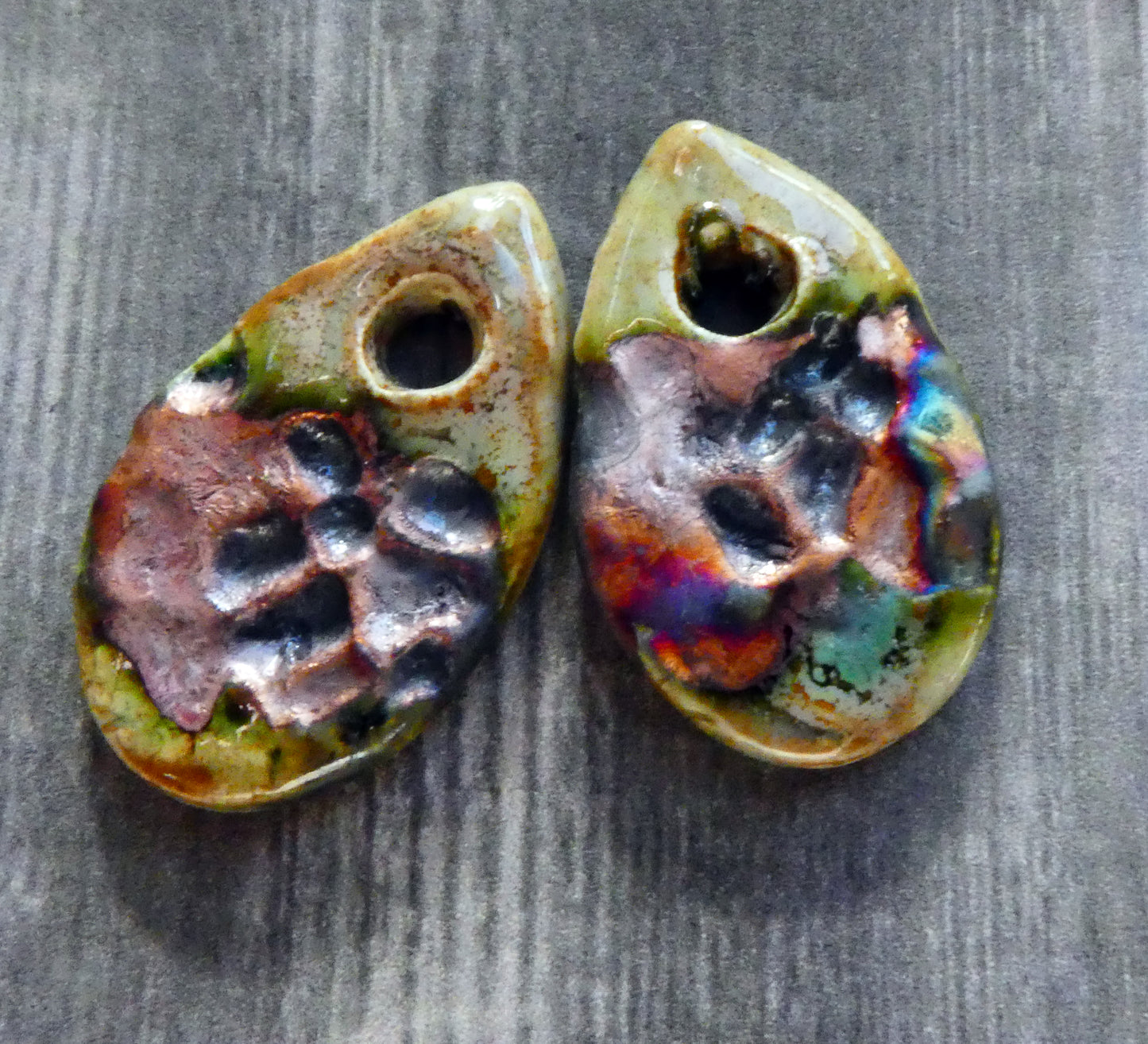 Ceramic Textured Scorched Slice Earring Charms - Stone