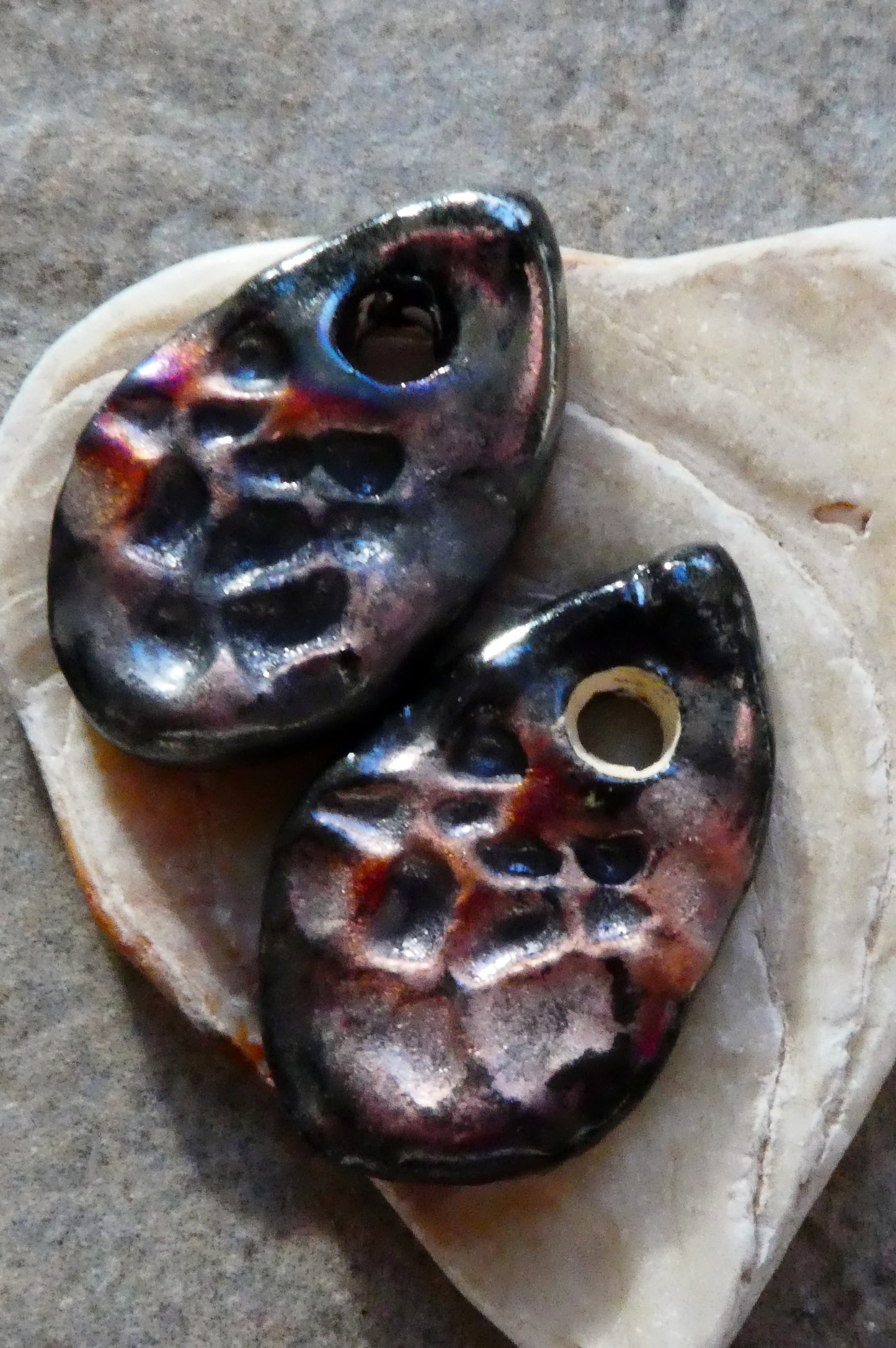 Ceramic Textured Scorched Slice Earring Charms - Gloria