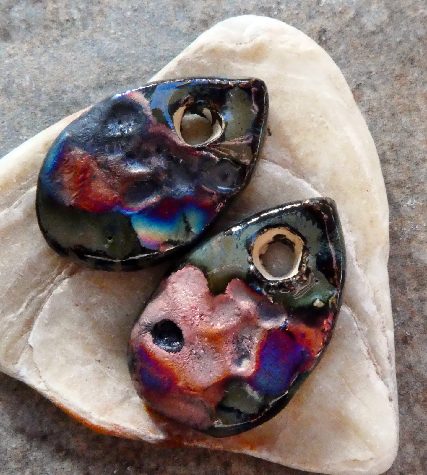 Ceramic Textured Scorched Slice Earring Charms - Night Sky