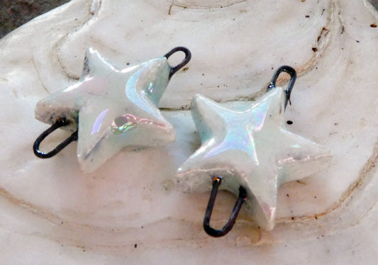 Porcelain Stars Earring Connectors -Mother of Pearl Lustre