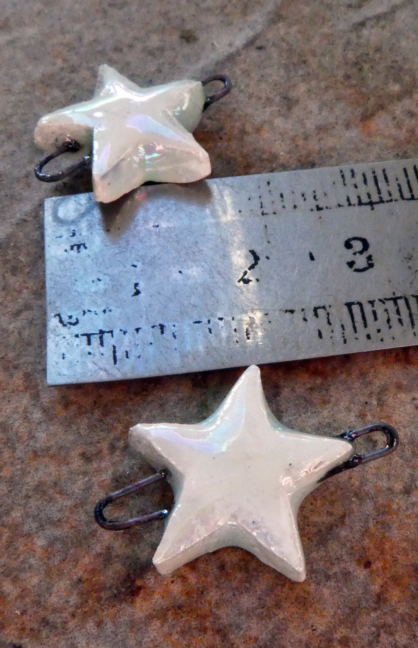 Porcelain Stars Earring Connectors -Mother of Pearl Lustre