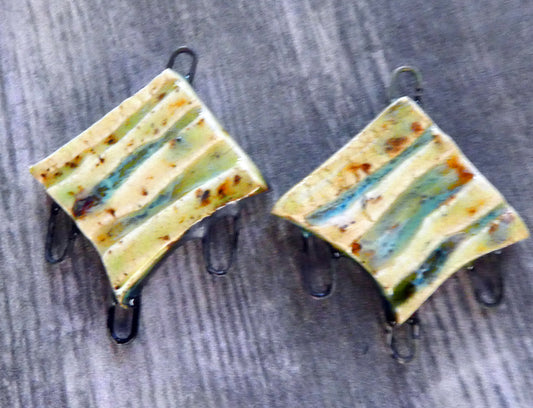 Ceramic Textured Diamond Earring Connectors -Cappuccino Mint