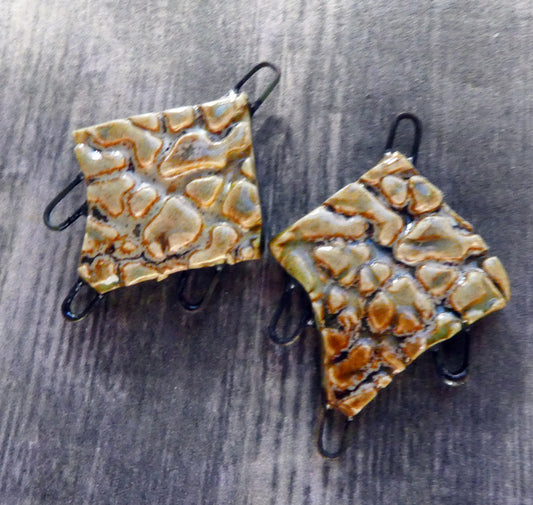 Ceramic Textured Diamond Earring Connectors - Stone