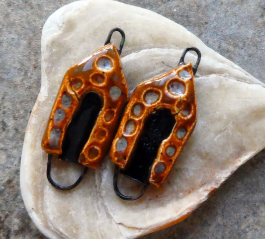 Ceramic Fortress Door Earring Connectors -Amber Ash