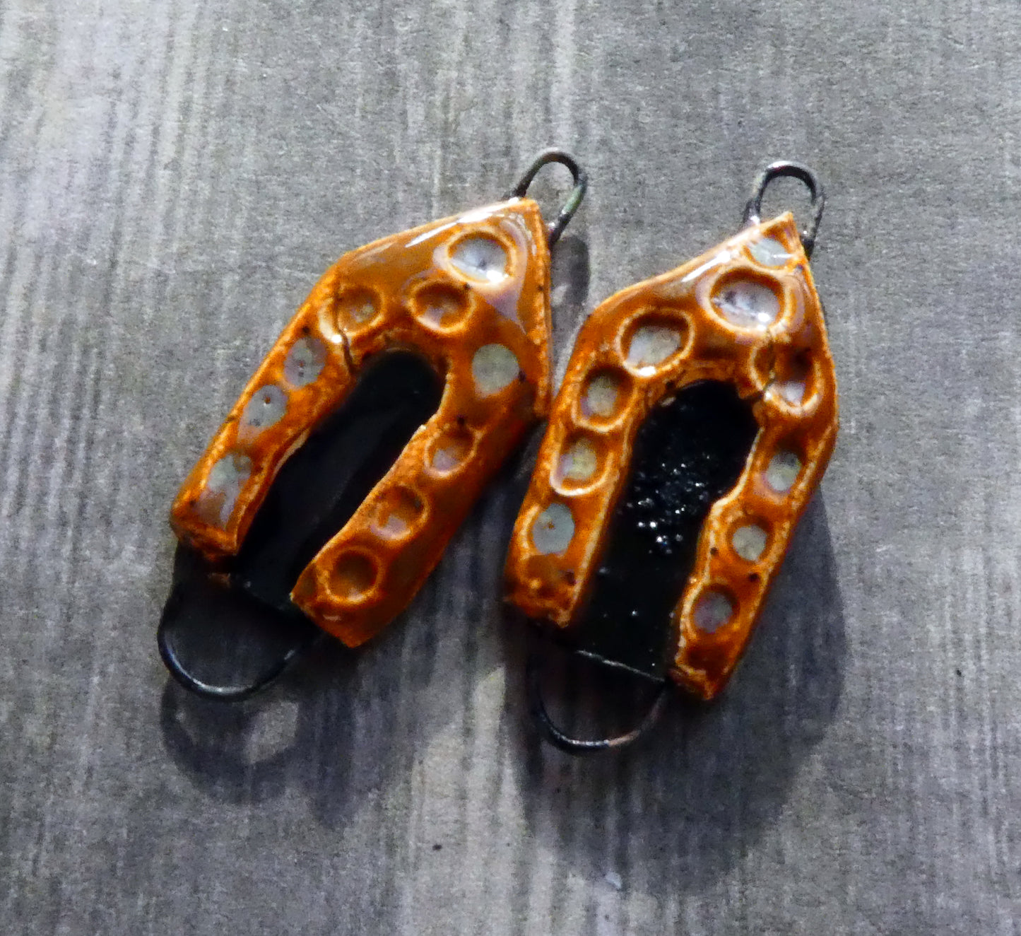 Ceramic Fortress Door Earring Connectors -Amber Ash