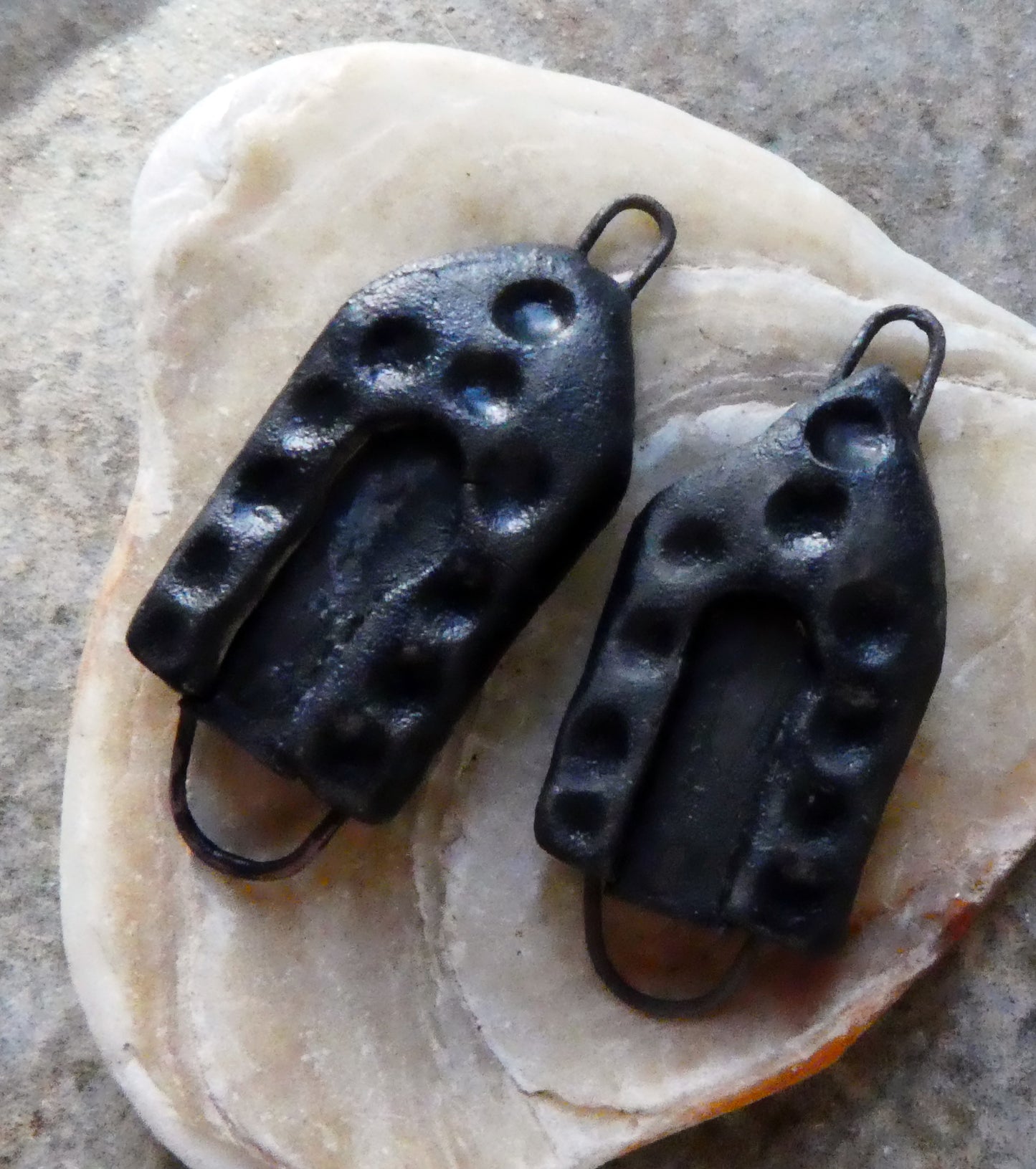 Ceramic Fortress Door Earring Connectors - Matte Black