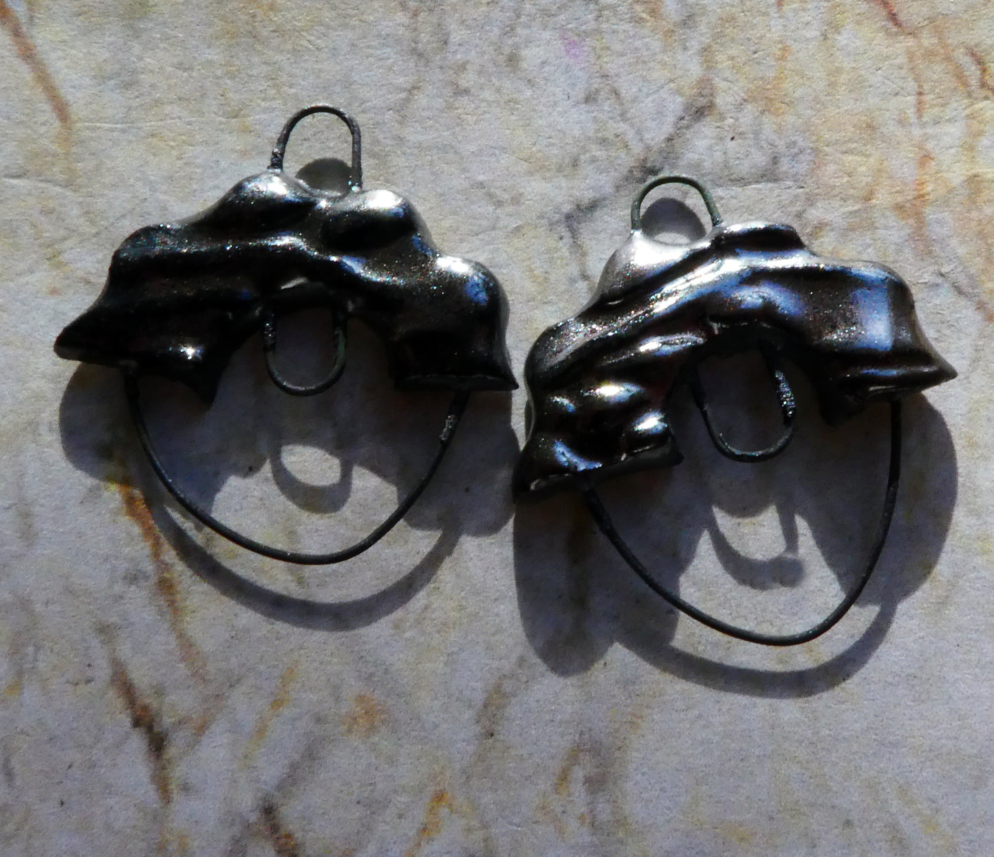 Ceramic Textured Two Hoop Earring Connectors - Gloria