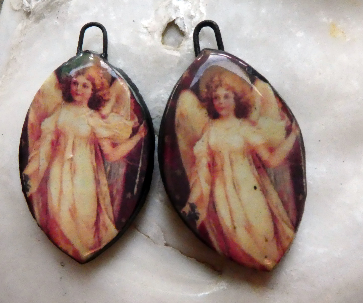 Ceramic Victorian Angel Decal Earring Charms - #2