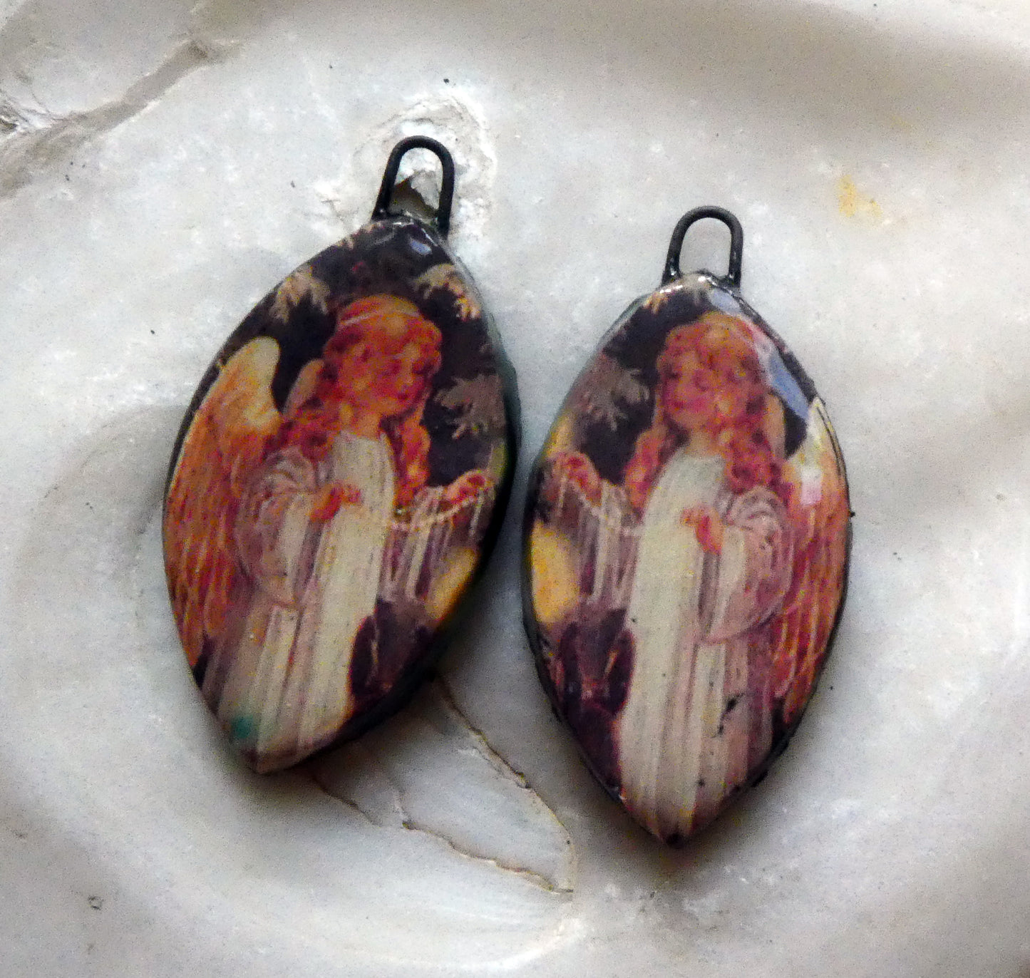 Ceramic Victorian Angel Decal Earring Charms - #5