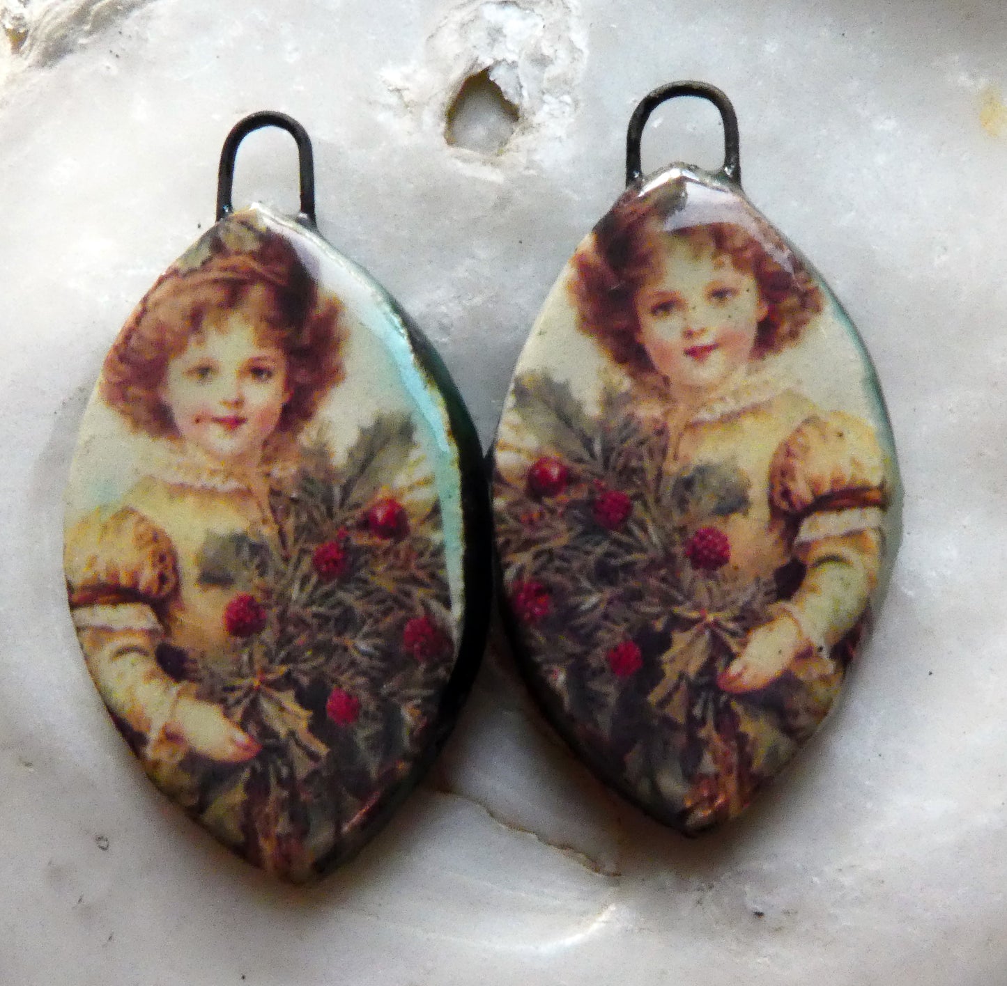 Ceramic Victorian Angel Decal Earring Charms - #6