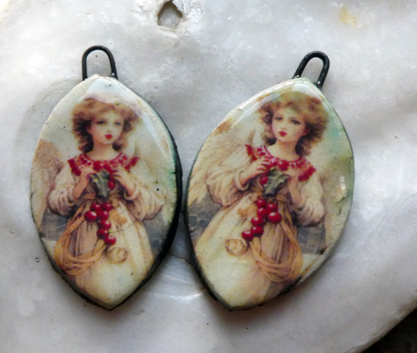 Ceramic Victorian Angel Decal Earring Charms - #7