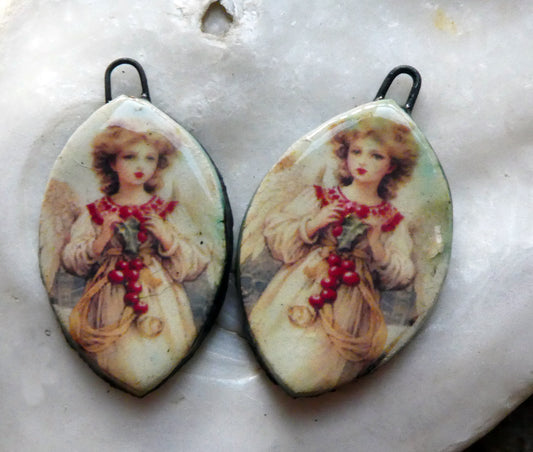 Ceramic Victorian Angel Decal Earring Charms - #7