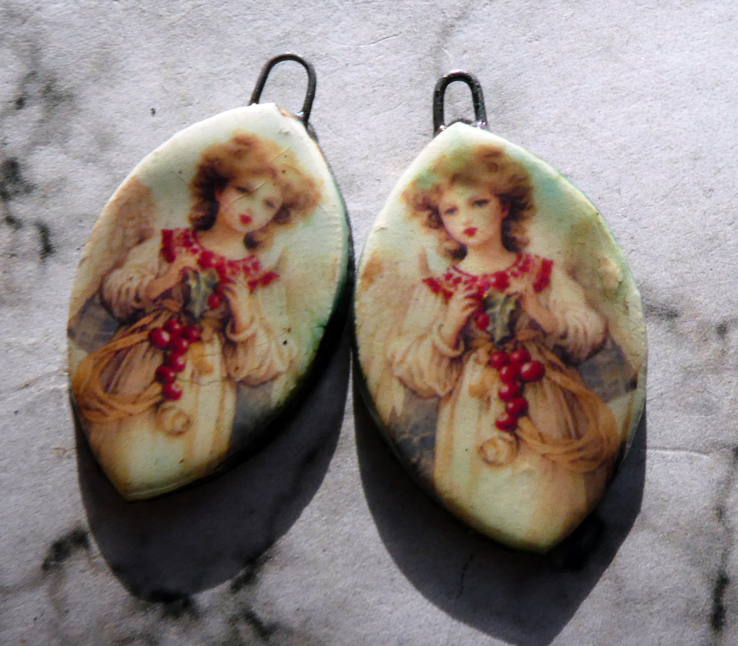 Ceramic Victorian Angel Decal Earring Charms - #7