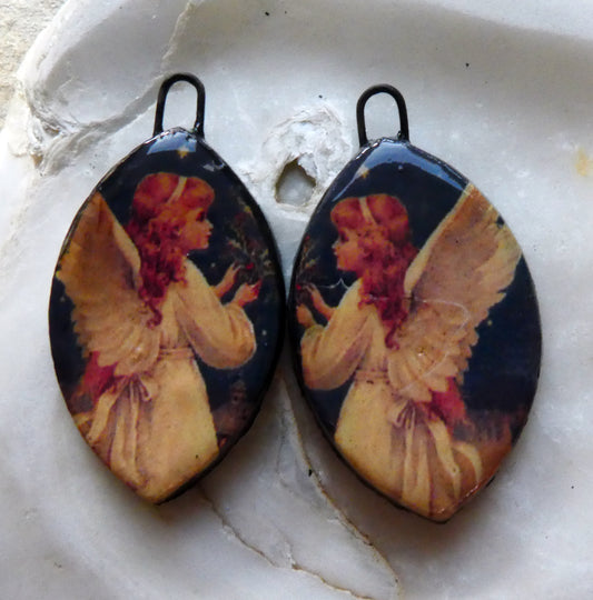 Ceramic Victorian Angel Decal Earring Charms - #9