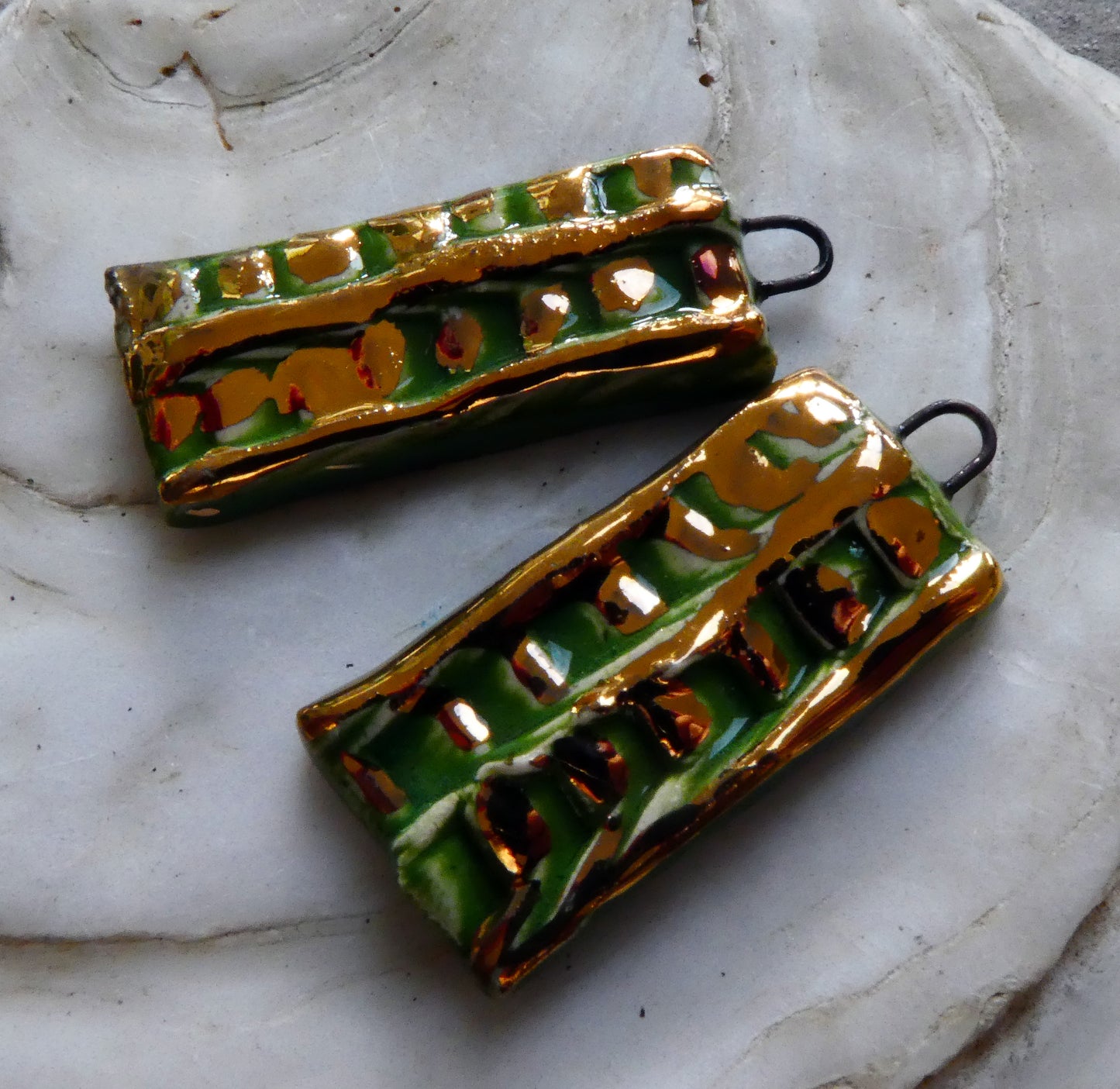 Ceramic Textured Tablet Earring Charms - Green