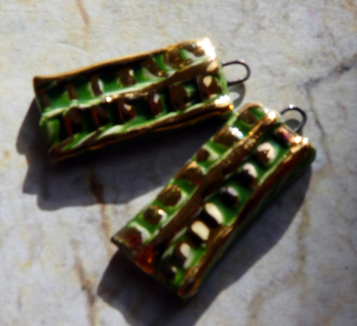 Ceramic Textured Tablet Earring Charms - Green