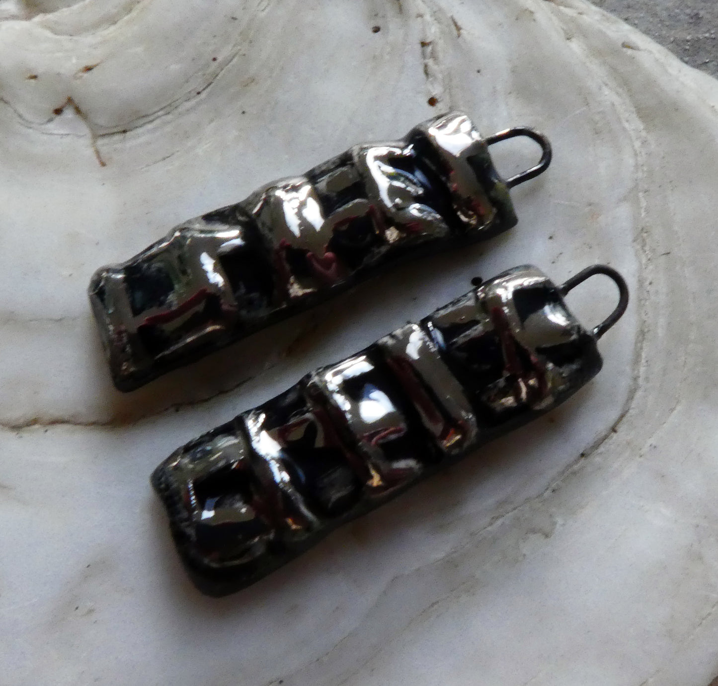 Ceramic Textured Tablet Earring Charms - Black