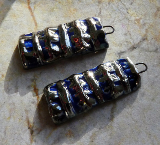 Ceramic Textured Tablet Earring Charms -Dutch Blue